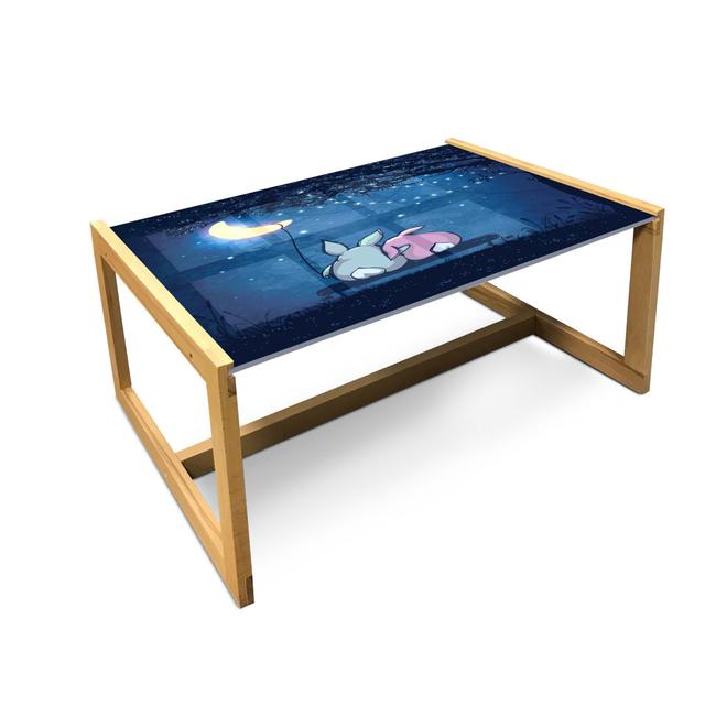 Half Moon Coffee Table, Rabbit Couple Under Starry Night Sky, Acrylic Glass Center Table With Wooden Frame For Offices Dorms Azure Blue Night Blue Eas on Productcaster.