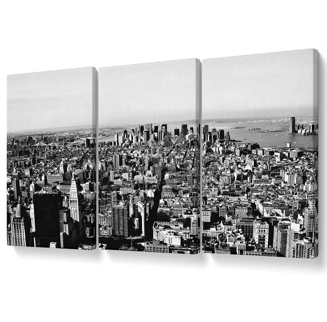 Chicago Distance B N W - 3 Piece Wrapped Canvas Graphic Art Set Ebern Designs Size: 101.6cm H x 203cm W on Productcaster.