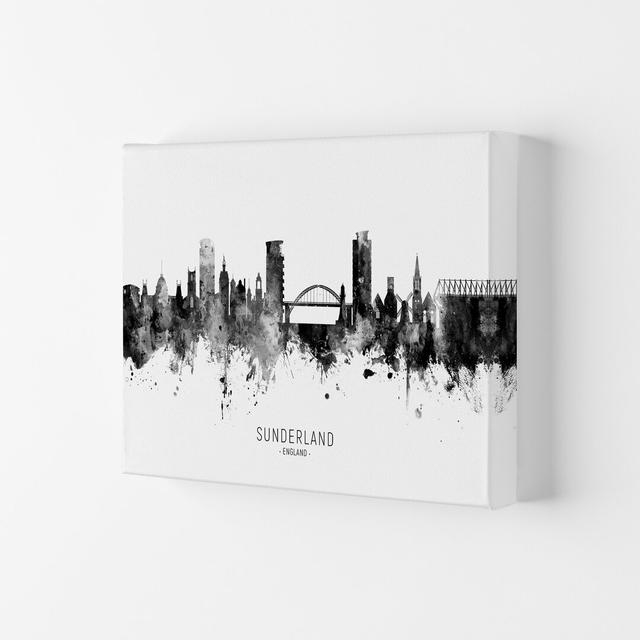 Sunderland England Skyline Black White City Name by Michael Tompsett - Print Latitude Run Format: Wrapped Canvas, Size: 21cm H x 29.7cm W x 4cm D on Productcaster.