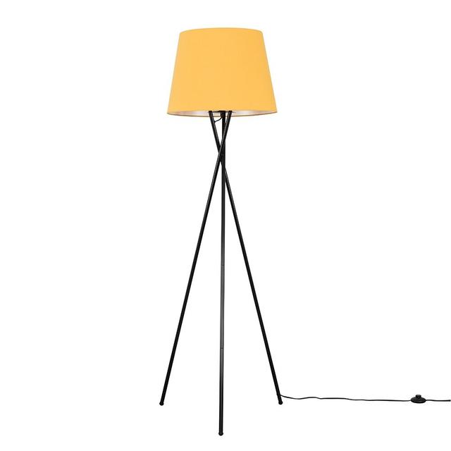 Anat 148cm Camden Tripod Black Floor Lamp with Aspen Shade 17 Stories Shade Colour: Mustard Yellow, Bulb: Yes on Productcaster.