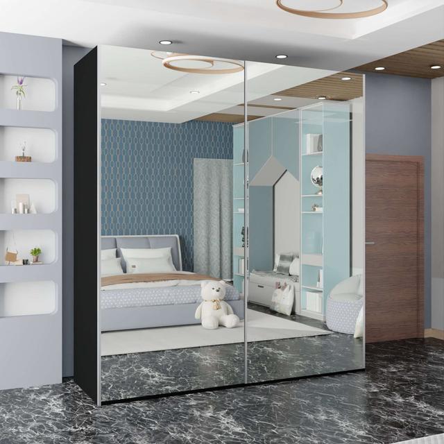 Malton Full Mirror 2&3 Sliding Door Wardrobe Comes in White, black, Grey Colors With 3 Size Ivy Bronx Size: 217cm H x 150cm W x 62cm D, Finish: Matte on Productcaster.