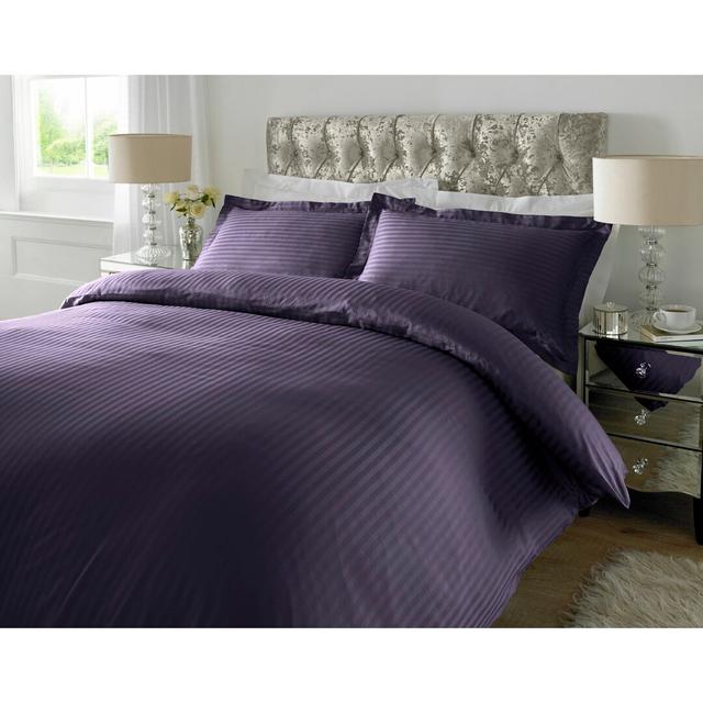 Satin Striped Duvet Cover Set with Pillowcases Ophelia & Co. Colour: Aubergine, Size: Double - 2 Standard Pillowcases on Productcaster.