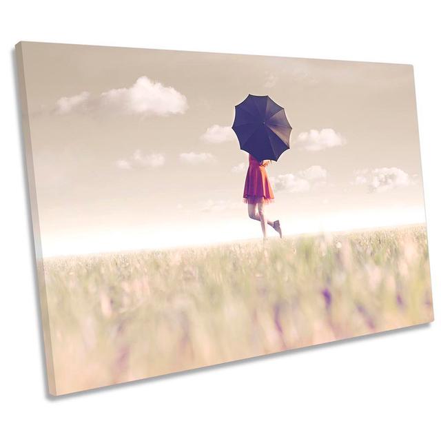 Umbrella Surreal Meadow Print CANVAS WALL ART Picture Multi-Coloured Ebern Designs Size: 30.5cm H x 45.7cm W x 2cm D on Productcaster.