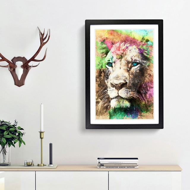 Blue Eyed Lion in Abstract - Picture Frame Painting Print on MDF East Urban Home Frame Option: Black Framed, Size: 36cm H x 27cm W x 2cm D on Productcaster.