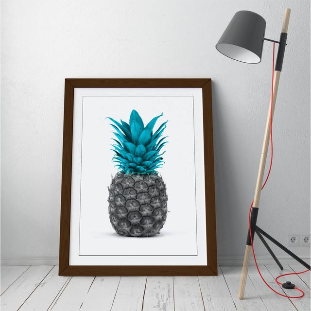 Pineapple Black And White Teal Turquoise Fortune Framed Wall Art Picture Print Bay Isle Home Frame Colour: Brown Framed, Size: 35cm H x 26cm W x 2cm D on Productcaster.