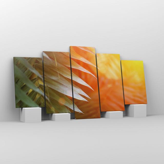 Exotic Leaves Dawn - 5 Piece Wrapped Canvas Photograph Bay Isle Home Size: 85cm H x 160cm W x 1.8cm D on Productcaster.