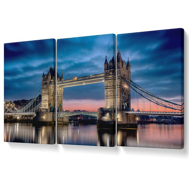 London Tower Bridge at Dusk - 3 Piece Wrapped Canvas Graphic Art Brayden Studio Size: 101.6cm H x 203cm W on Productcaster.