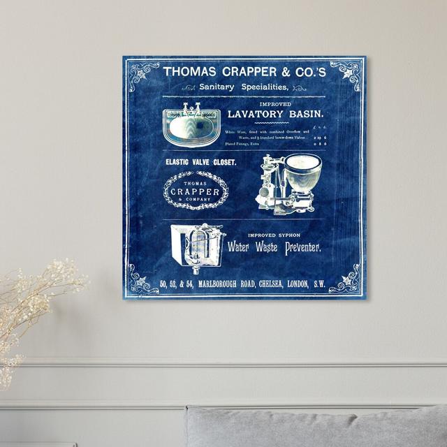 'Thomas Crapper Inventor of the Toilet - Blue' Graphic Art on Wrapped Canvas East Urban Home Size: 109.2 cm H x 109.2 cm W x 3.8 cm D on Productcaster.