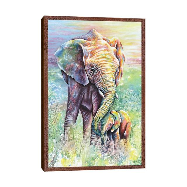 Mother & Baby Elephant Rainbow Colours by Michelle Faber - Painting on Canvas World Menagerie Size: 101.6cm H x 66.04cm W x 3.81cm D, Frame Option: Br on Productcaster.