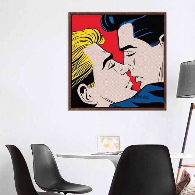 Kiss by Joseph McDermott - Print on Canvas George Oliver Format: Classic Brown Wood Framed, Size: 93.98cm H x 93.98cm W x 3.81cm D on Productcaster.