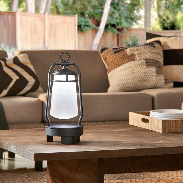 Jaylynn Portable Black Battery Powered Bluetooth LED Outdoor Lantern Longshore Tides on Productcaster.