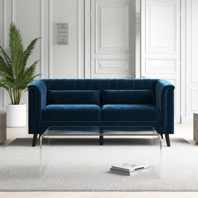 Colvin 3 Seater Upholstered Sofa Etta Avenue Upholstery Colour: Midnight Blue Velvet on Productcaster.