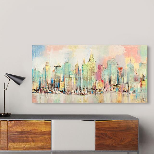 Leinwandbild - Gemälde „New York Colour Skyline” von Luigi Florio Ebern Designs Größe: 50 cm H x 100 cm B x 4 cm T on Productcaster.