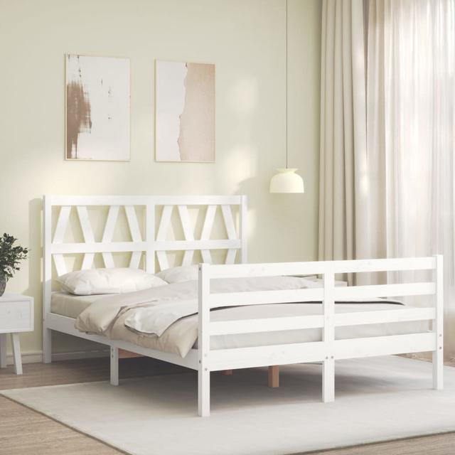 Bed Frame with Headboard 17 Stories Colour: White, Size: Small Double (4') on Productcaster.