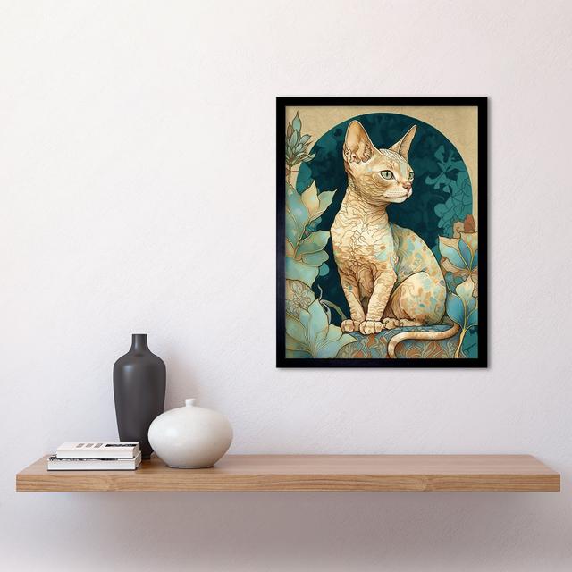 Devon Rex Cat With Pattern Fur Nouveau Modern - Single Picture Frame Print Marlow Home Co. on Productcaster.