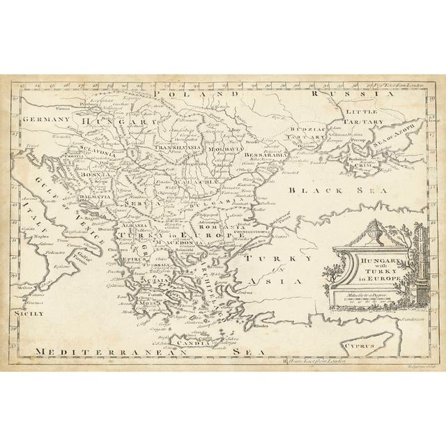 Map Of Hungary & Turkey In Europe by T. Jeffreys - Wrapped Canvas Art Prints Longshore Tides Size: 20cm H x 30cm W on Productcaster.