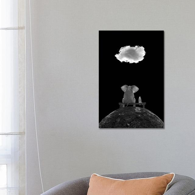 Elephant And Dog Sit On The Mountain And Look At The Cloud, B/W Happy Larry Size: 66.04cm H x 45.72cm W x 3.81cm D on Productcaster.