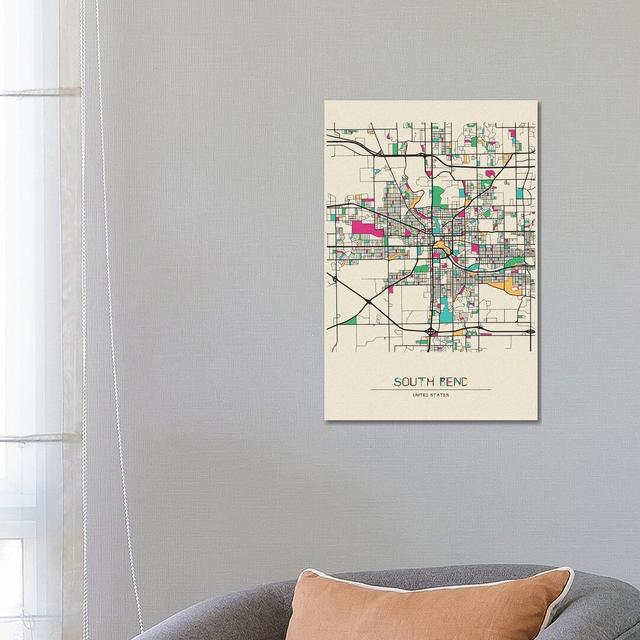 South Bend, Indiana Map by Ayse Deniz Akerman - Wrapped Canvas Art Prints Rosalind Wheeler Size: 66.04cm H x 45.72cm W x 1.905cm D on Productcaster.