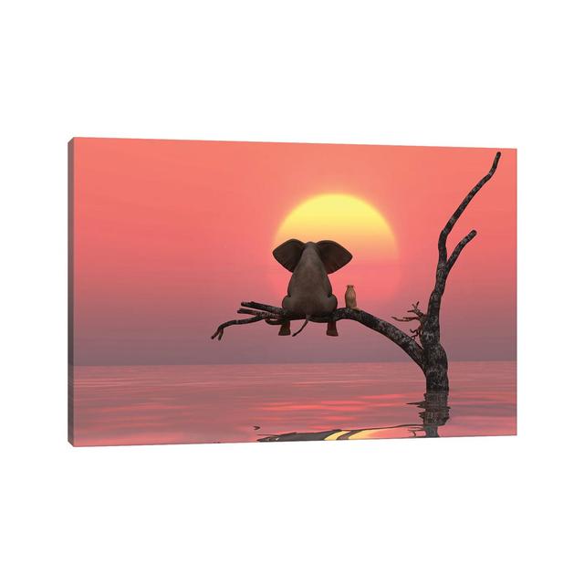 Elephant And Dog Are Sitting On A Tree At Red Sunset House of Hampton Size: 20.32cm H x 30.48cm W x 1.91cm D on Productcaster.