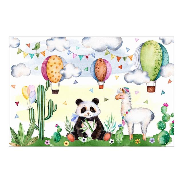 Panda and Lama in Water Colours Semi-Gloss Wallpaper Roll East Urban Home Size: 3.84m x 255cm on Productcaster.