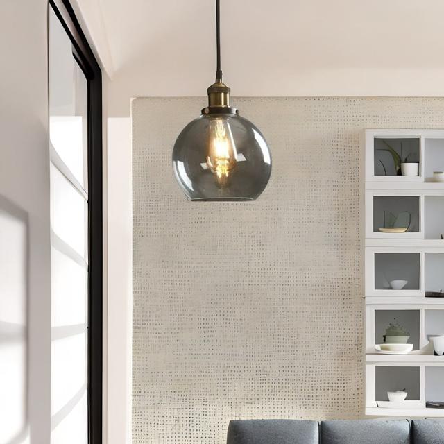 Industrial Antique Brass Effect Glass Globe Light Shade FURNOLD on Productcaster.