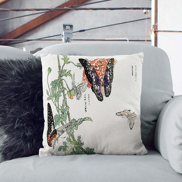 Butterflies on an Orange Flower by Morimoto Toko Cushion with Filling East Urban Home Size: 40cm H x 40cm W x 15cm D, Backing Colour: Stone on Productcaster.