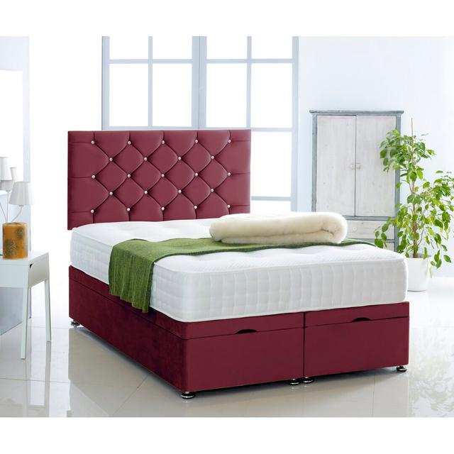 Gillian Upholstered Ottoman Bed Mercer41 Size: Small Double (4'), Colour: Burgundy on Productcaster.