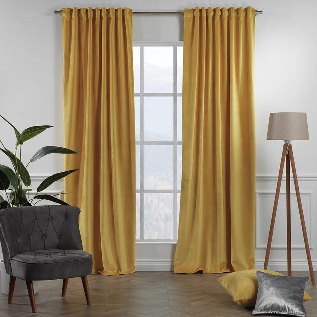 Extra Long & Extra Wide Matte Velvet Curtain Panel Lilijan Home & Curtain Panel Size: 280cm Width x 500cm Drop, Curtain Colour: Butter on Productcaster.