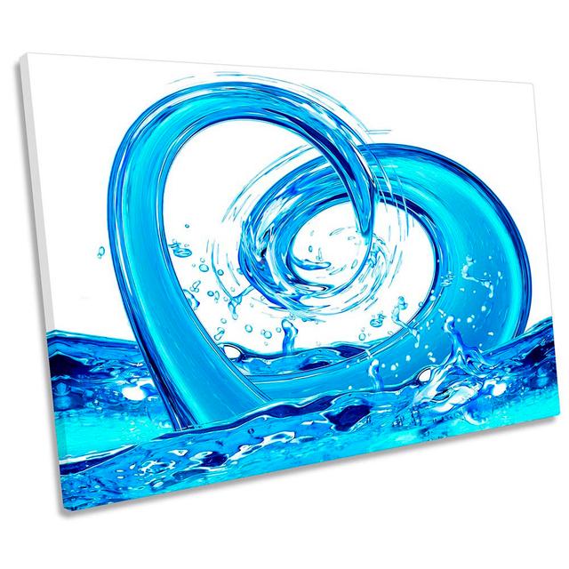 Bathroom Water Waves CANVAS WALL ART Print Picture Blue Ebern Designs Size: 91.4cm H x 137.2cm W on Productcaster.