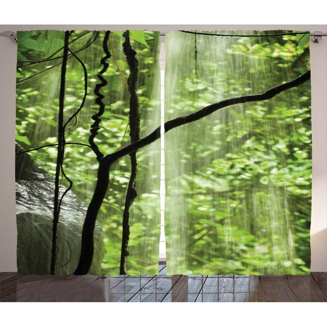 Rustikaler Vorhang, Dschungel-Wasserfall Baum, Landschaft, Grün Braun (Set of 2) East Urban Home Vorhanggröße: 245 cm B x 280 cm L on Productcaster.