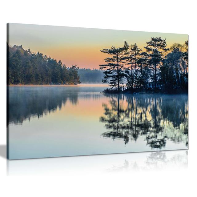 Panther Print Fine Art Prints Sunrise on a Peaceful Lake Artistic Framed Canvas Print, Pictures For Home Walls, Bedroom, Living Room & Bathroom Decor on Productcaster.