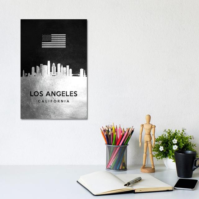 Los Angeles California Silver Skyline by Adrian Baldovino - Wrapped Canvas Print Ebern Designs Size: 30.48cm H x 20.32cm W x 1.91cm D on Productcaster.