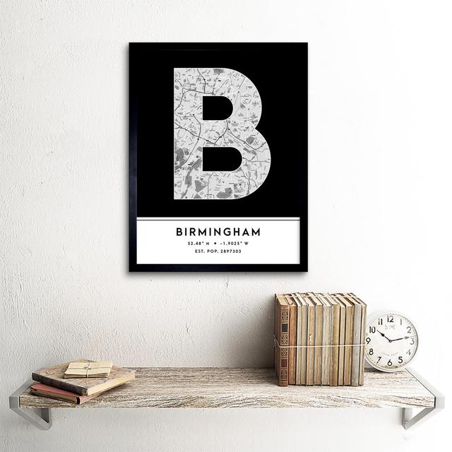 Birmingham City Map Birmingham Black & White - Single Picture Frame Typography Wee Blue Coo on Productcaster.