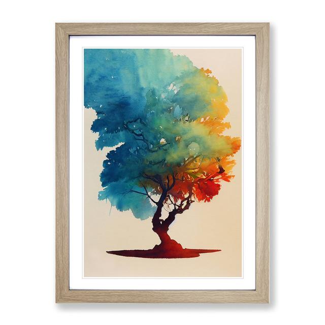 Water Paint Tree No.2 - Picture Frame Painting Marlow Home Co. Size: 46cm H x 34cm W x 2cm D, Frame Colour: Oak on Productcaster.