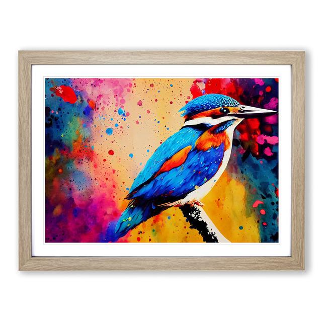 Kingfisher Bird Splashed Vol.1 Abstract - Picture Frame Painting ClassicLiving Size: 46cm H x 64cm W x 2cm D, Frame Colour: Oak on Productcaster.