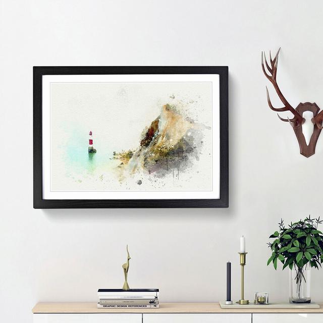 Lighthouse by the Coast in Abstract - Picture Frame Graphic Art Print East Urban Home Frame Option: Black Framed, Size: 62cm H x 87cm W x 2cm D on Productcaster.