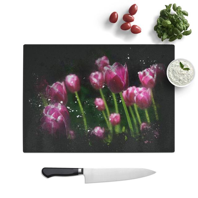 Tulip Flowers Paint Splash Chopping Board East Urban Home Size: 0.4cm H x 28.5cm W x 39cm L on Productcaster.