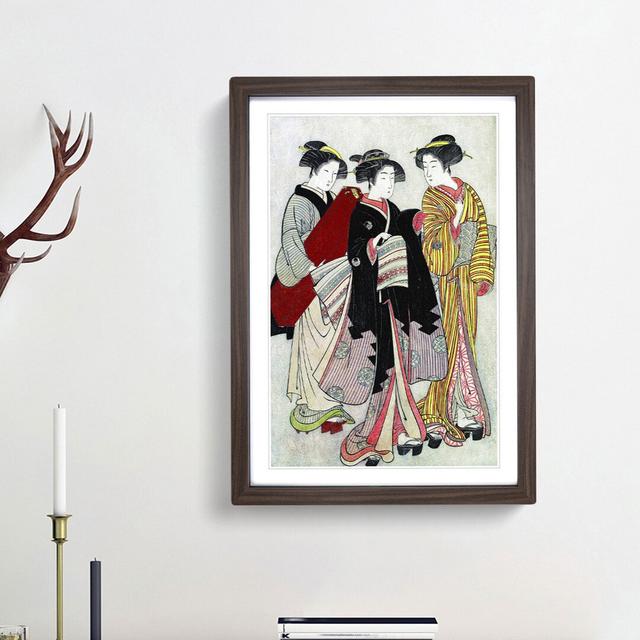 Two Geishas Out Walking by Kitao Shigemasa - Picture Frame Painting Print East Urban Home Frame Option: Walnut Framed, Size: 65cm H x 48cm W x 2cm D on Productcaster.