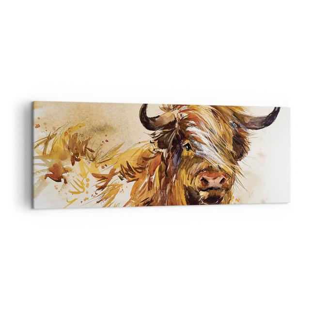 Bull Scotch Watercolour - Wrapped Canvas Painting Gracie Oaks Size: 50cm H x 140cm W x 1.8cm D on Productcaster.