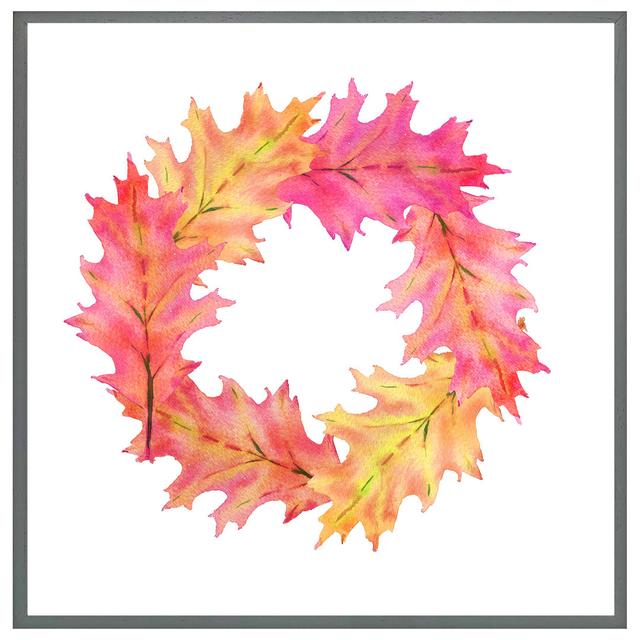 Custer Pink and Orange Autumn Reath - Single Picture Frame Art Prints House of Hampton Size: 51cm H x 51cm W x 4cm D, Frame Colour: Grey Framed on Productcaster.