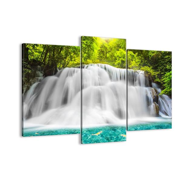 A Foamy Cascade from Green to Azure - 3 Piece Unframed Photograph Print Set on Canvas Union Rustic Size: 100cm H x 130cm W x 1.8cm D on Productcaster.