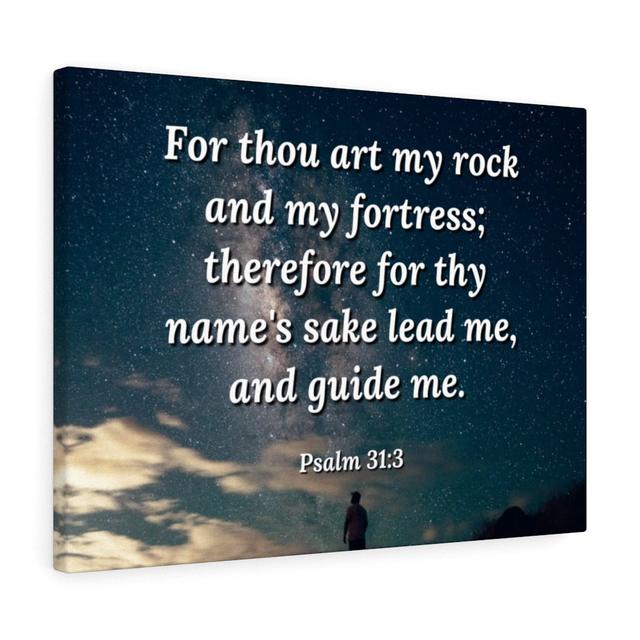 Guide Me Psalms 31:3 - Wrapped Canvas Typography Blue Elephant Size: 28cm H x 36cm W on Productcaster.