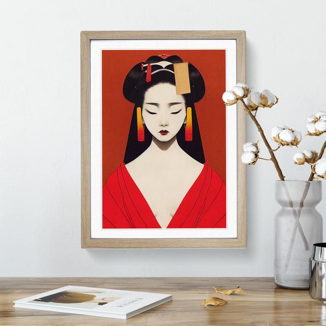 Symmetrical Geisha No.1 Marlow Home Co. Size: 48cm H x 36cm W, Format: Oak Framed Paper, Matte Colour: White on Productcaster.