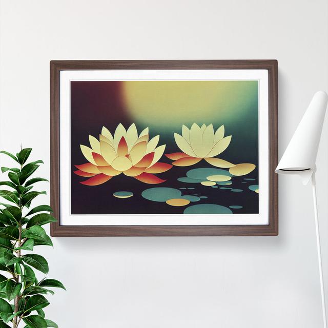 XH1022-10157X Wild Lotus Flowers - Single Picture Frame Print Marlow Home Co. Size: 46cm H x 64cm W x 2cm D, Frame Colour: Walnut on Productcaster.