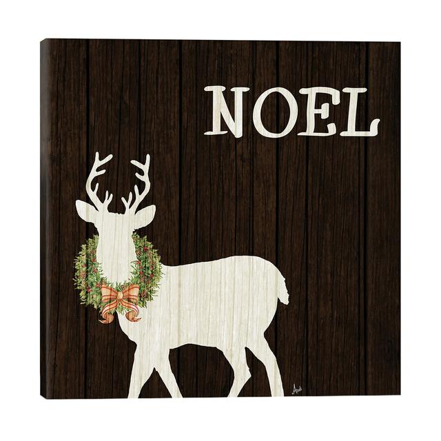 'Wooden Deer with Wreath I' Graphic Art Print on Canvas The Seasonal Aisle Size: 66.04cm H x 66.04cm W x 3.81cm D on Productcaster.