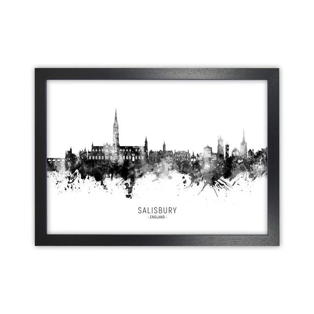 Salisbury England Skyline Black White City Name by Michael Tompsett - Graphic Art Print Latitude Run Size: 34cm H x 46cm W x 3cm D, Format: Black Fram on Productcaster.