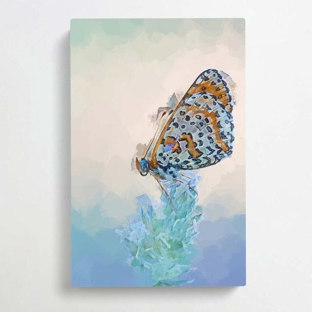 Butterfly Perched upon a Flower in Abstract - Wrapped Canvas Graphic Art Print East Urban Home Size: 91cm H x 60cm W x 3cm D on Productcaster.