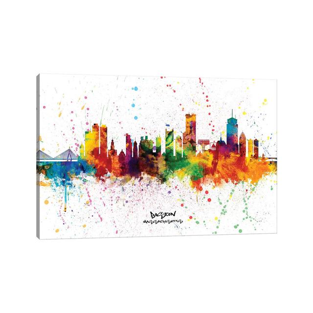 Boston Massachusetts Skyline Splash by Michael Tompsett - Wrapped Canvas Art Prints Brayden Studio Size: 66.04cm H x 101.6cm W on Productcaster.