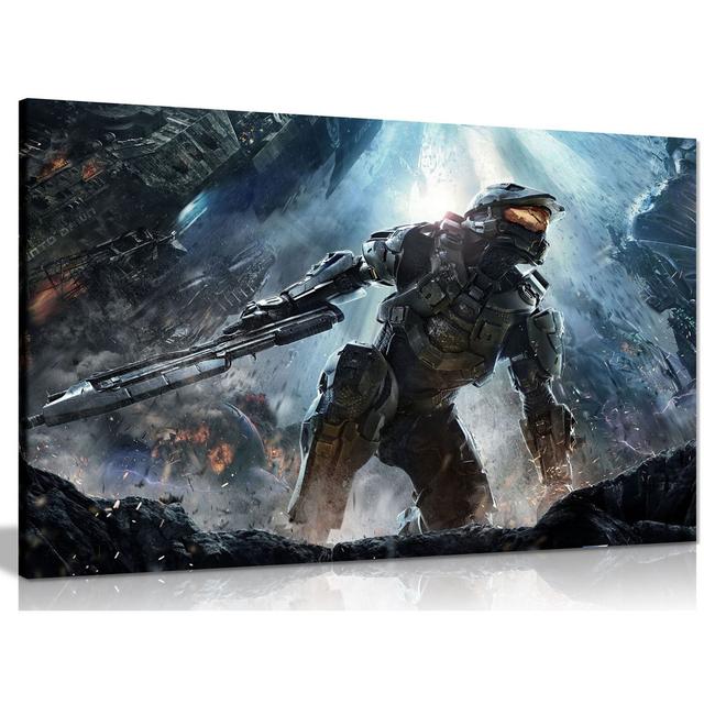 Halo Master Chief Battle - Wrapped Canvas Print Panther Print Size: 41cm H x 61cm W on Productcaster.