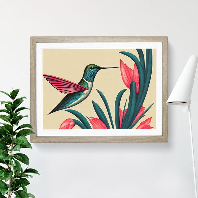 An Art Deco Hummingbird - Picture Frame Graphic Art Marlow Home Co. Frame Colour: Oak, Size: 25cm H x 34cm W x 2cm D on Productcaster.